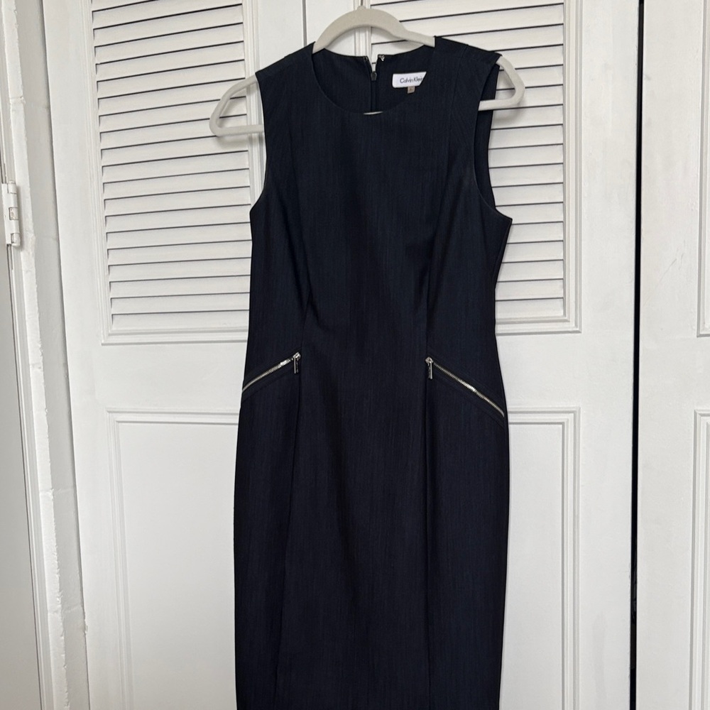 Calvin Klein Navy Midi Dress with Zipper Accents